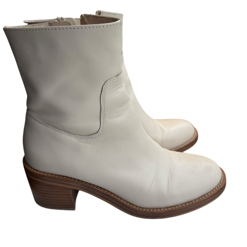 J. Crew Leather Boot Frye Style Size 7.5 ivory stacked heel - Picture 6 of 16